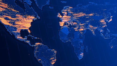 Digital World Map with Glowing Global Network Connections