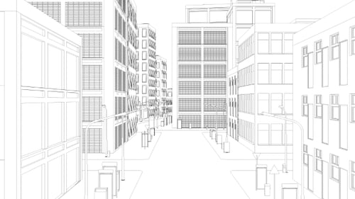 Über Drawing City auf Weiß fliegen