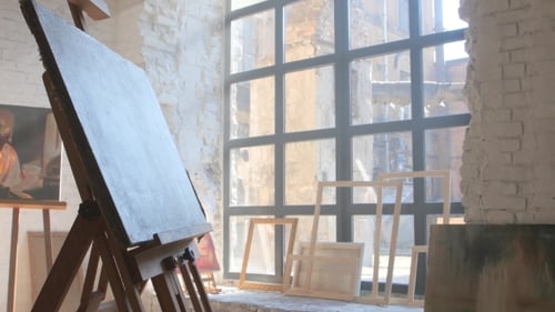 White Canvas on Wooden Easel Ready To Be Painted on