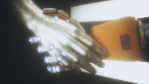 Representation of License Agreement Human And Robot Hand Shaking