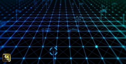 Futuristic Digital Grid Network with Connected Data Points