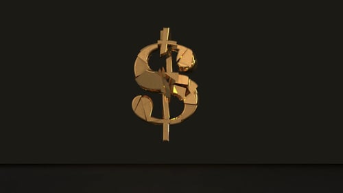 Shattering Golden Dollar Sign Symbol Falling Animation
