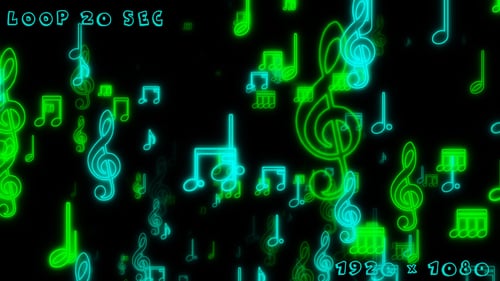 Glowing Neon Musical Notes Loop Background Animation
