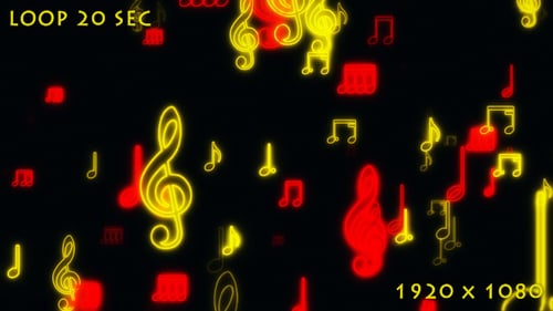 Neon Glowing Musical Notes Seamless Loop