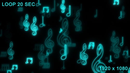 Glowing Neon Musical Notes Looping Background Animation