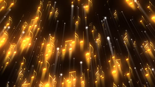 Golden Music Notes Flowing with Light Rays Loop