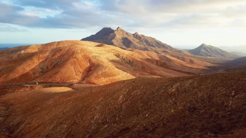 Flight Over Desert Landscape, Fuerteventura Island, Spain