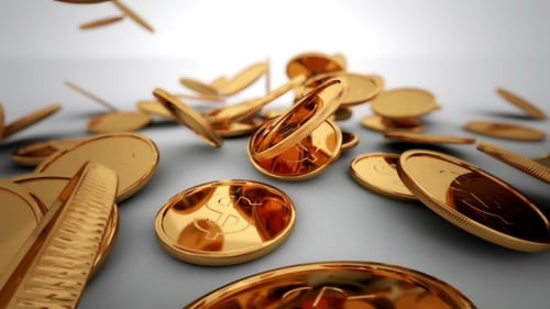 Shiny Gold Coins Falling Realistic Animation