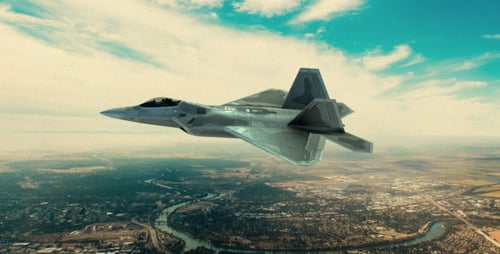 Jet Fighter - F-22 Raptor Performs Precision Aerial Maneuver Above City
