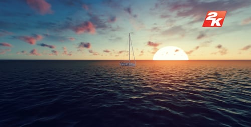 Sunset Ocean and Sailboat