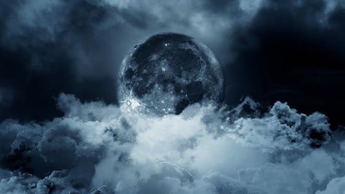 Dramatic Full Moon and Dark Moving Clouds Night Sky