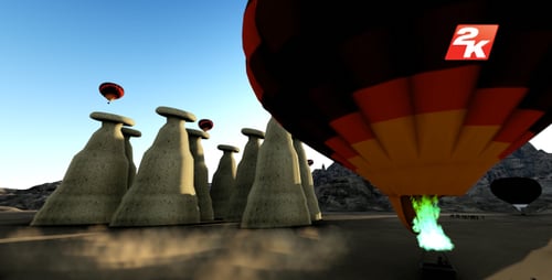 Hot Air Balloons Flying Over Desert Fairy Chimneys at Sunrise