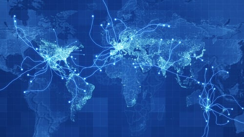 Animated Global Network Connections on a Digital World Map