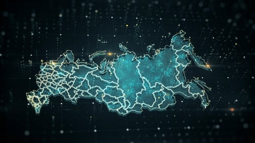 Futuristic Digital Map of Russia with Animated Data Network