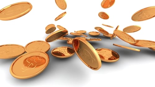 Animated Golden Dollar Coins Falling and Piling