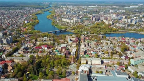 City View with Crossroads and Roads, Houses, Buildings