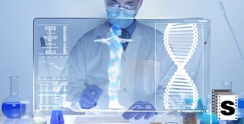 Scientist Working with Futuristic Screen in Laboratory