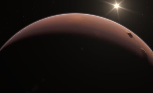 Lever de soleil sur Mars. Vue depuis l'espace