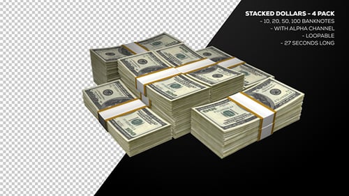 Looping Stacks of US Dollar Banknotes with Alpha Channel