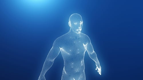 Rotating Futuristic Human Wireframe Model