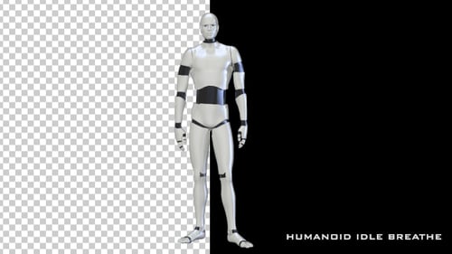 Animated 3D Robot Android Standing Still with Alpha Channel