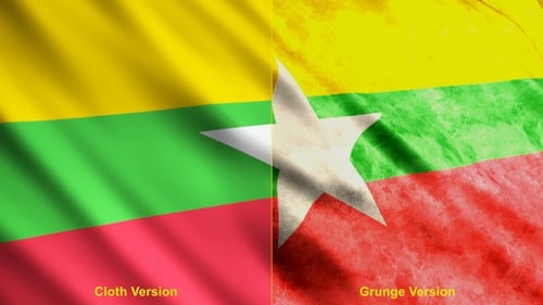 Myanmar Flag Waving Animation with Grunge Texture