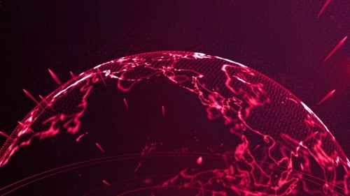 Animated Digital Globe Network with Glowing Red Connections
