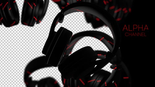 Futuristic Rotating Headphones with Red Glowing Lights Loop