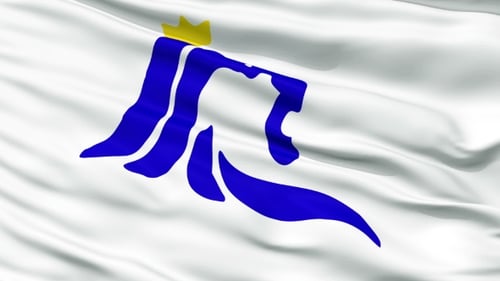 Stylized Blue Lion Head Emblem Waving Flag Loop Animation