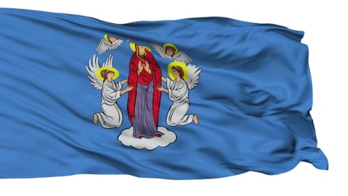Waving Flag Animation with Holy Mother and Angels Iconography