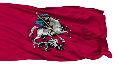 Waving Moscow Flag with Saint George and Dragon Emblem