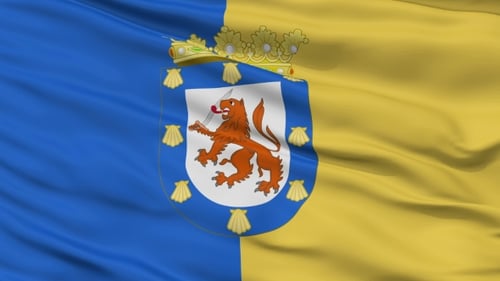 Realistic Waving Flag with Coat of Arms and Crowned Lion