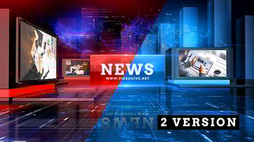 Futuristic News Broadcast Studio Intro Template with Dynamic Screens and Text