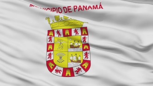 Waving Flag of Panama City Municipality with Official Emblem