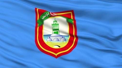 Waving Flag with Tunis City Coat of Arms Emblem
