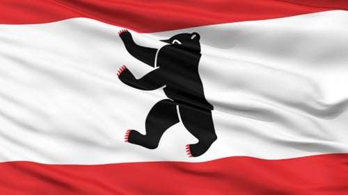 Realistic Waving Berlin Flag with Bear Emblem