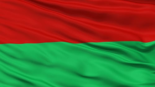 Waving Red and Green Flag-Like Fabric Background Animation