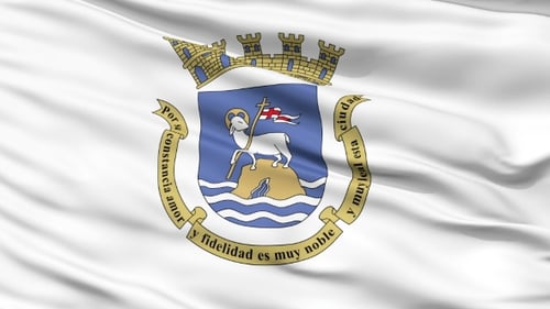 Waving White Flag with Elegant Coat of Arms Emblem