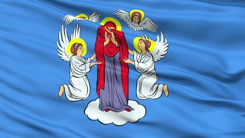 Waving Flag Animation of Virgin Mary And Angels
