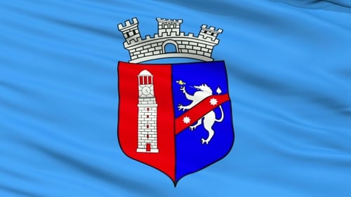 Waving Fabric Flag with Detailed Coat of Arms Emblem