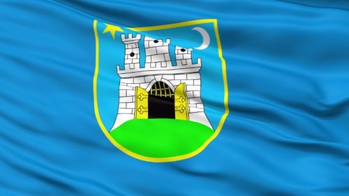 Waving Blue Flag with City Coat of Arms Animation