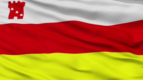 Waving Flag Animation with Red Castle Emblem and Horizontal Stripes