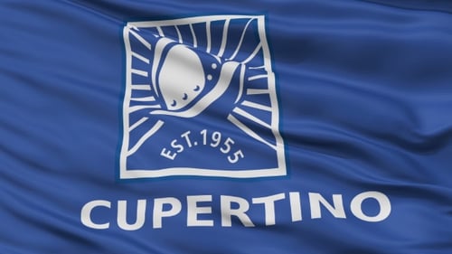 Cupertino City Flag Waving with Stylized Helmet Logo Animation