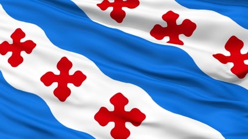 Waving Blue and White Flag with Red Crosses Animation