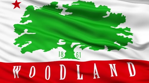 Realistic Waving Woodland Flag with Green Tree Icon