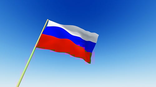 Realistic Russian Flag Waving Against Clear Blue Sky