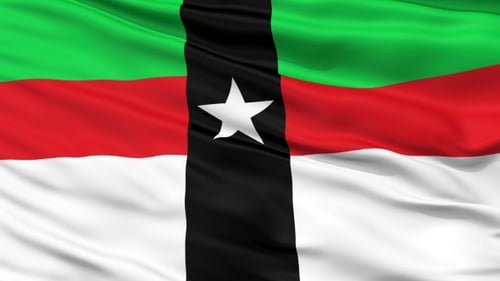 Realistic Waving Flag with Green, Red, White Stripes and Central Star