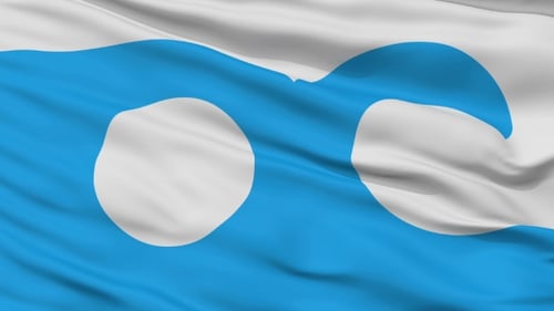 Waving Flag with Abstract Blue and White Pattern