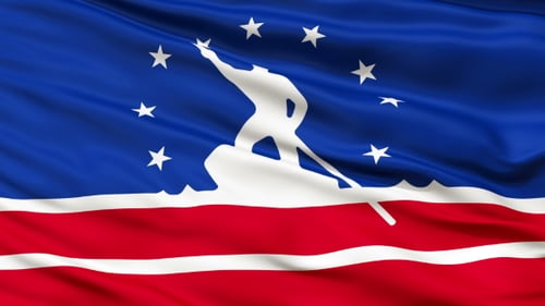Patriotic Flag Waving with Stylized Figure and Stars