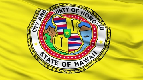 Animated Waving Flag of Honolulu City and County, Hawaii Seal